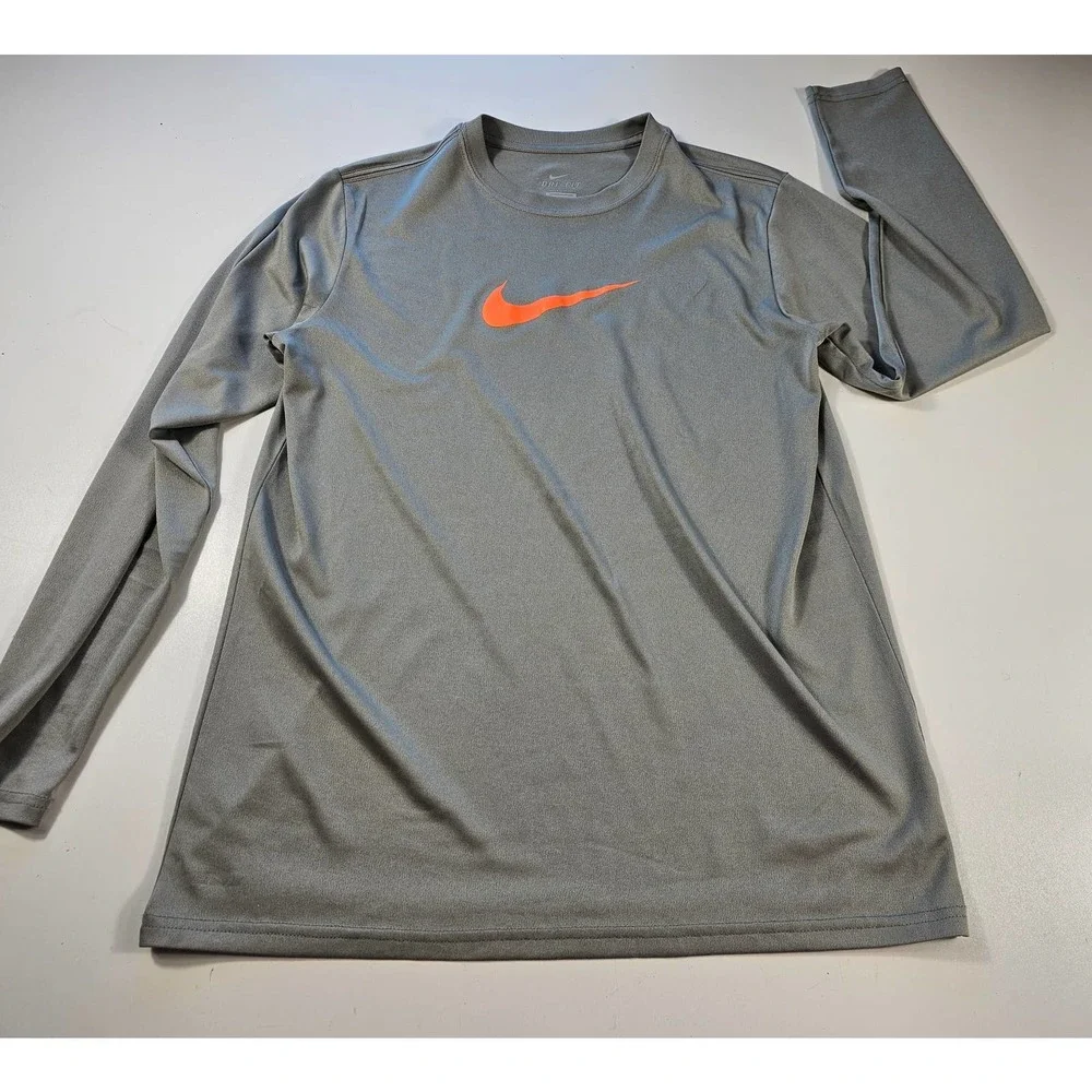 Nike dri fit long sleeve swoosh grey Performance shirt youth XL #